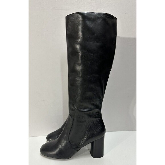 Zara Women size 41 US 10 black leather knee high block heeled boots - Picture 1 of 11